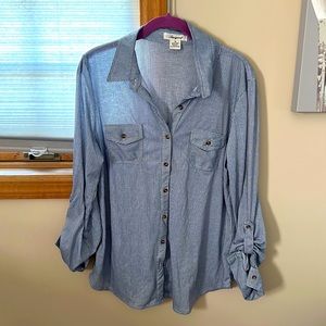 White with black stripes (small details) women’s button down shirt